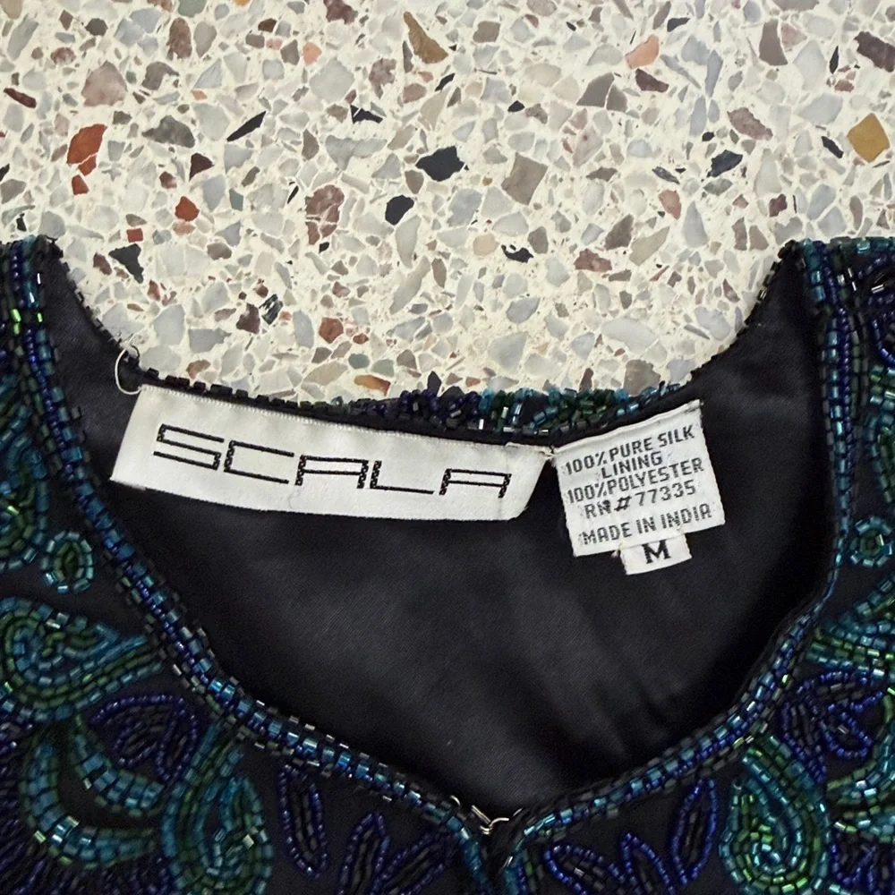 SCALA 100% pure silk beaded top jacket cardigan India medium black blue green
